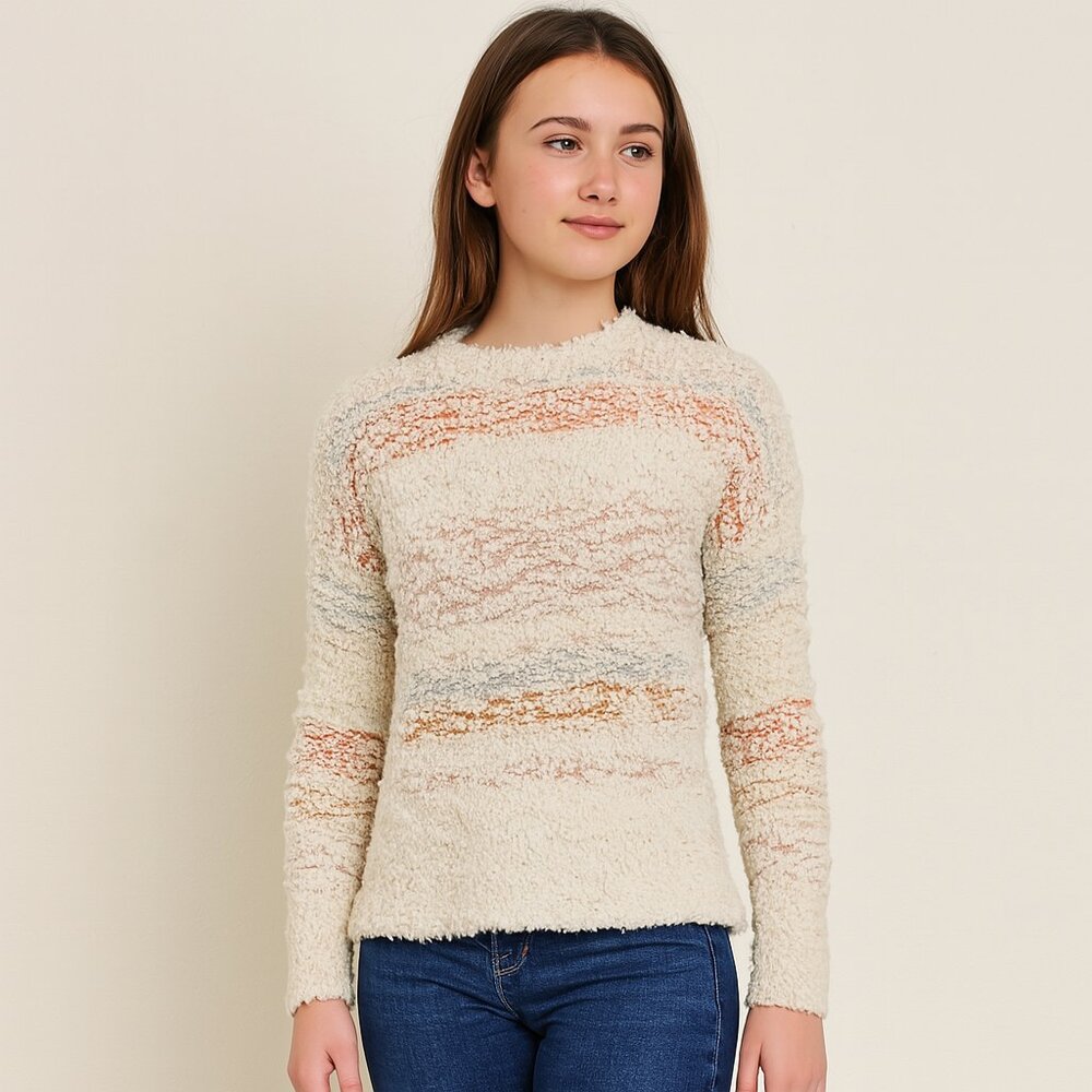 EUC Hippie Rose Bouclé Knit Sweater XS | Textured Stripes | Cozy Boho Fall Layer